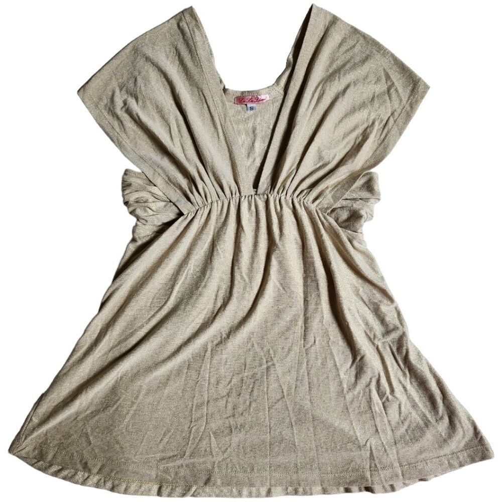 Lu Lu Lamé gold metallic thread cap sleeve v neck top sz S